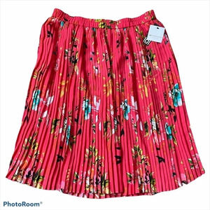 NWT Liz Claiborne Coral Floral Midi Pleated Skirt